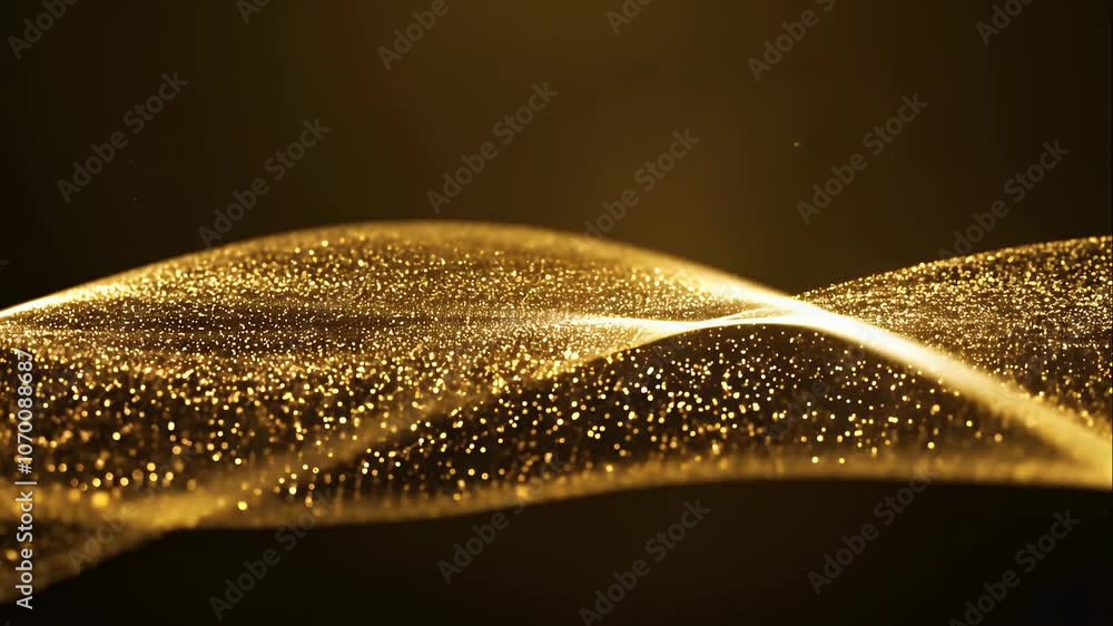 Golden light particles rising and falling in slow waves, atmosphere effect on black.
