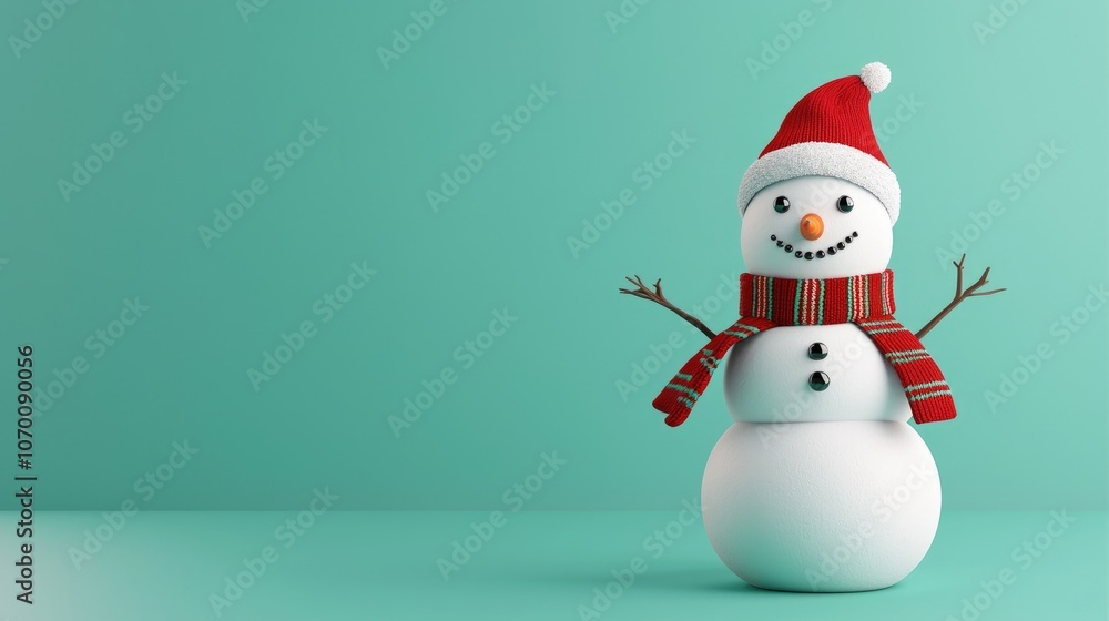 Create a festive atmosphere with a charming snowman wearing a santa hat and colorful scarf Create a festive atmosphere with a charming snowman wearing a santa hat and colorful scarf