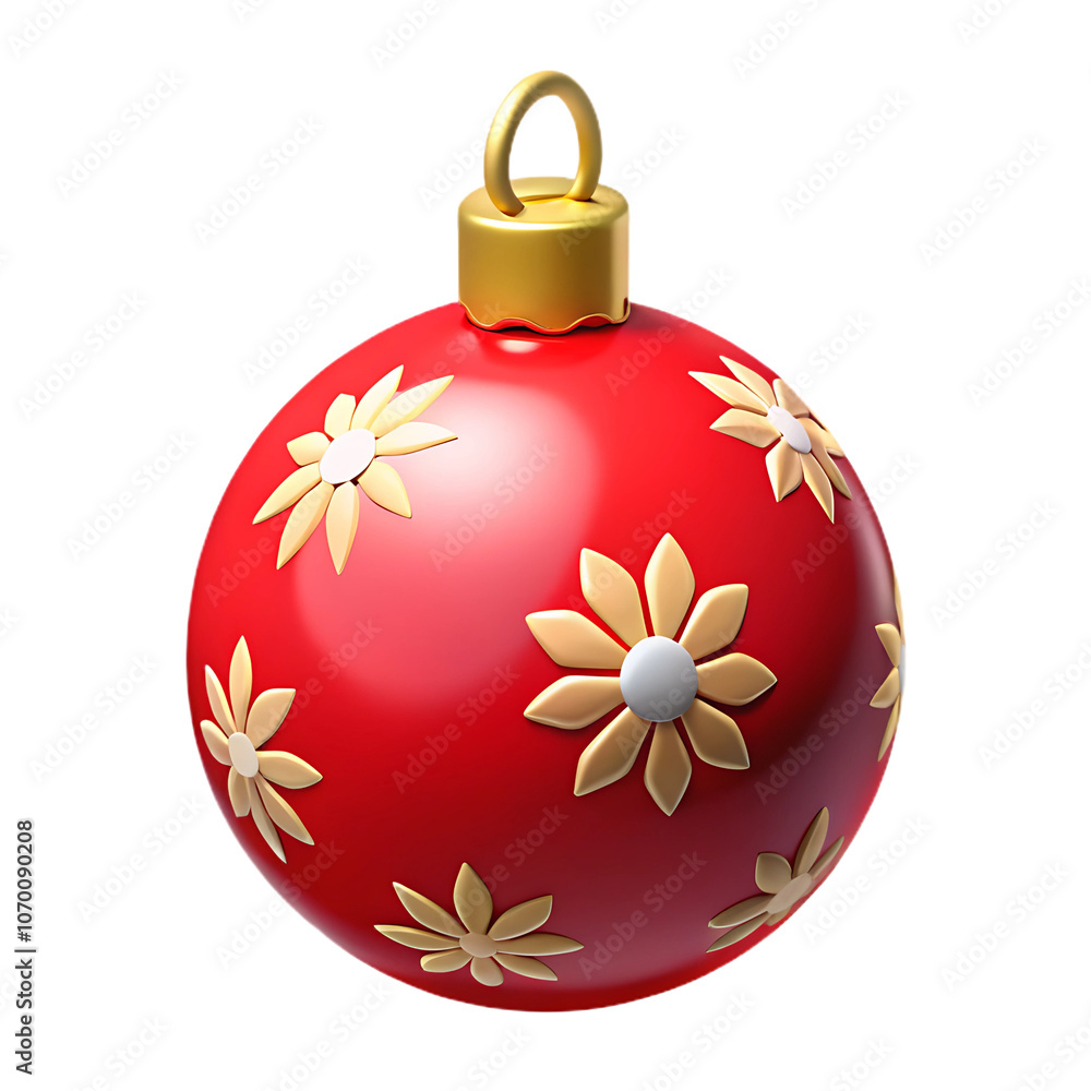 Red Christmas Ornament with Golden Floral Patterns on transparent or white background Red Christmas Ornament with Golden Floral Patterns on transparent or white background