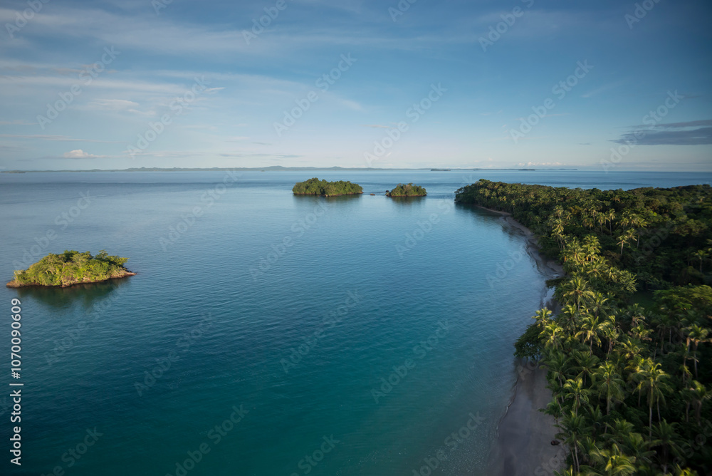 Obraz premium Aerial view of pacific sandy beach at Las Perlas Archipelago, Panama, Central America - stock photo