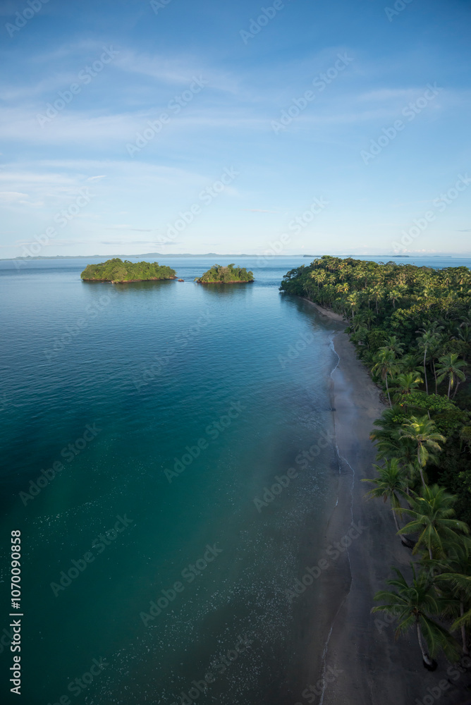 Aerial view of pacific sandy beach at Las Perlas Archipelago, Panama, Central America - stock photo Aerial view of pacific sandy beach at Las Perlas Archipelago, Panama, Central America - stock photo
