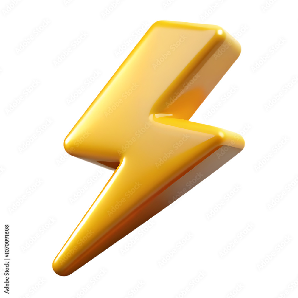 3D Yellow Lightning Bolt Icon on transparent or white background 3D Yellow Lightning Bolt Icon on transparent or white background