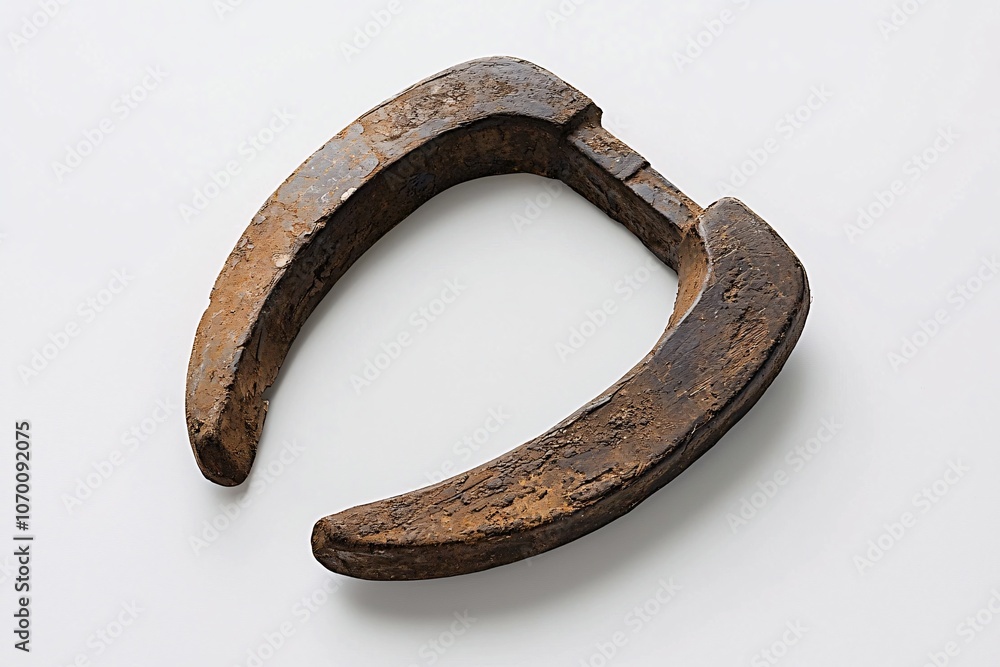 A weathered horseshoe rests against a clean white backdrop, embodying timeless charm and the promise of good fortune. A weathered horseshoe rests against a clean white backdrop, embodying timeless charm and the promise of good fortune.
