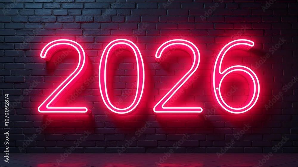 Happy New Year neon sign. 2026 text font with light. Luminous and shimmering haze inside the letters of the text 2026. Christmas concept. neon numbers 2026 Happy New Year neon sign. 2026 text font with light. Luminous and shimmering haze inside the letters of the text 2026. Christmas concept. neon numbers 2026