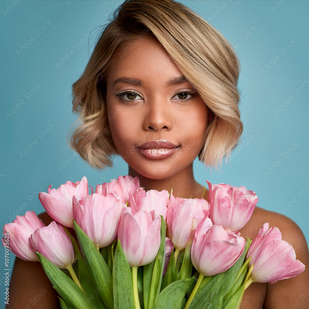 Serene Gaze Among Vibrant Pink Tulips Serene Gaze Among Vibrant Pink Tulips