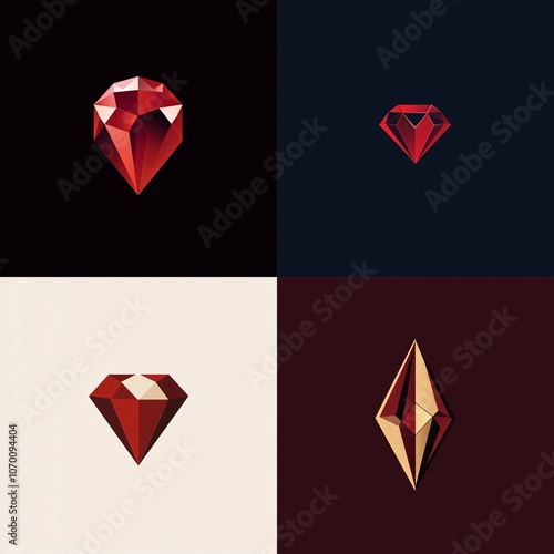 Free Download A sleek minimalist logo showcasing a red gem silhouette with geometric facets that embodies sophistication and luxury. - GFXLoad