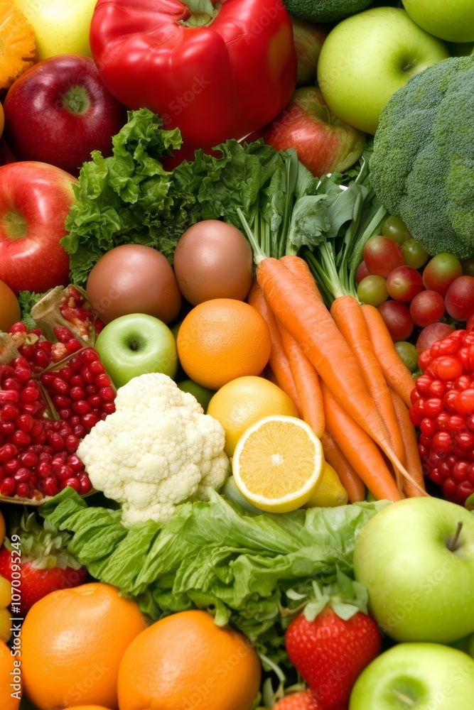 Variedad de frutas y verduras frescas, incluyendo zanahorias, manzanas, naranjas y granada, mostrando colorido y abundancia. Ideal para temas de alimentación y salud.
Variedad de frutas y verduras frescas, incluyendo zanahorias, manzanas, naranjas y granada, mostrando colorido y abundancia. Ideal para temas de alimentación y salud.