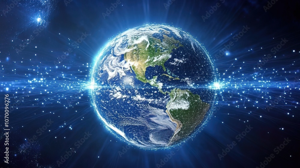 A detailed, realistic image of planet Earth glowing against a background of distant stars. A detailed, realistic image of planet Earth glowing against a background of distant stars.