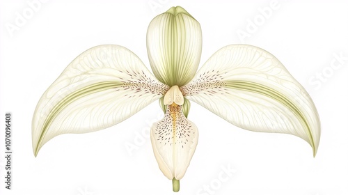 graphic of a detailed sepal illustrated from the front against a white background, highlighting its botanical characteristics.