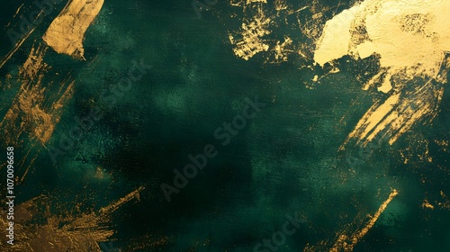 Abstract green and gold background with a textured surface.