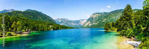 Lake Bohinj, the largest permanent lake in Slovenia, located within the Bohinj Valley of the Julian Alps, in the northwestern Upper Carniola region, part of Triglav National Park photo