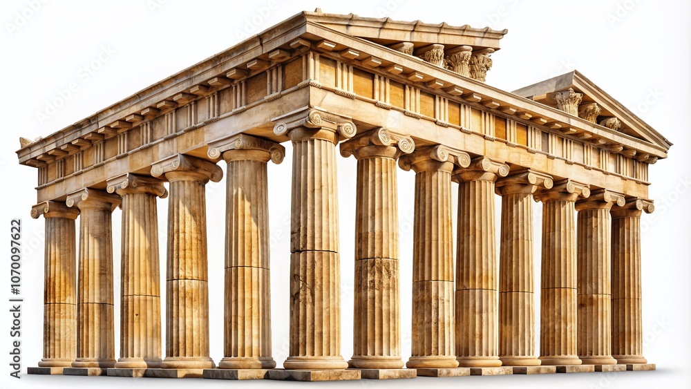 Antique Greek Columns Isolated on White Background - Stunning Panoramic Photography of Doric and Corinthian Orders for Architectural and Historical Themes Antique Greek Columns Isolated on White Background - Stunning Panoramic Photography of Doric and Corinthian Orders for Architectural and Historical Themes