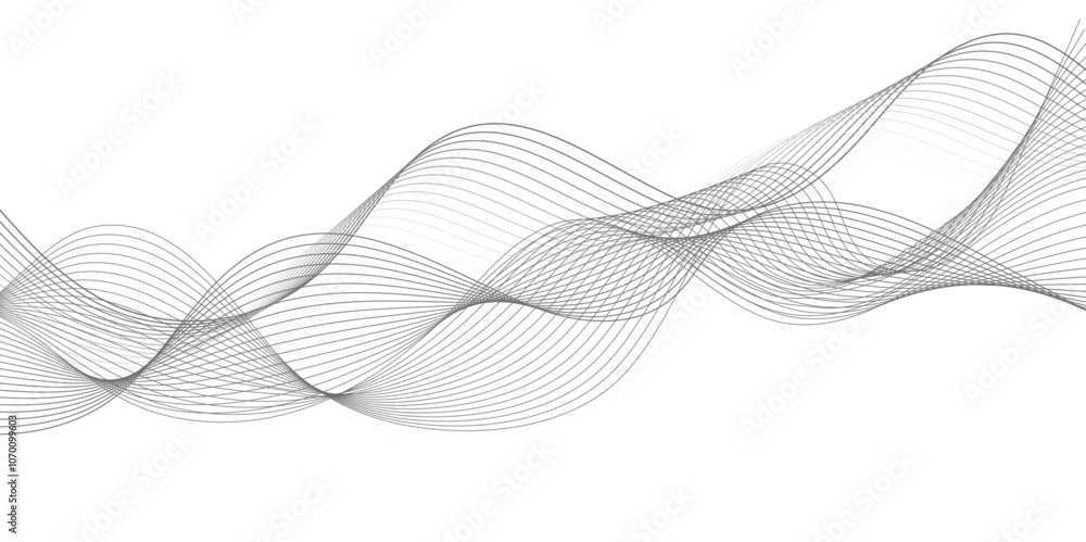Abstract wave element for design. Digital frequency. Elegant abstract smooth swoosh speed gray wave modern stream. art background. Vector illustration. Wave with lines created using blend.
Abstract wave element for design. Digital frequency. Elegant abstract smooth swoosh speed gray wave modern stream. art background. Vector illustration. Wave with lines created using blend.