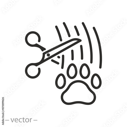 animal hair cutting icon, groomer, pet groom concept, hair scissors, thin line vector illustration