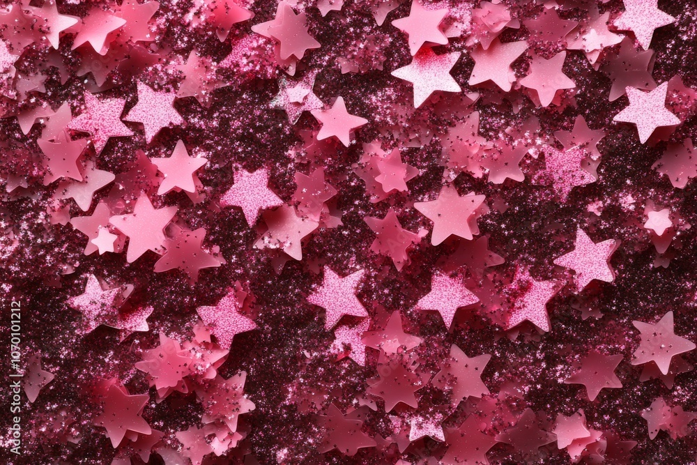Background with pink stars and glitter. Fashionable pink color on shimmer. Background with pink stars and glitter. Fashionable pink color on shimmer.