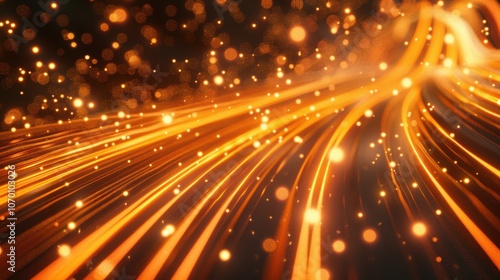 Abstract Orange Lines with Glowing Particles Energy Motion Technology Background