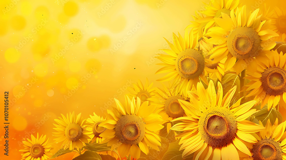 Fototapeta premium A beautiful field of sunflowers, with a warm and inviting color palette. The sunflowers are in full bloom.
