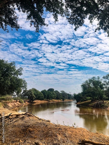 Northern Kruger Park (Pafuri) river scene with a cloudy sky photo