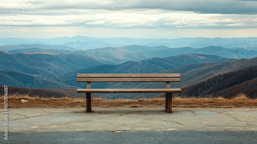 Isolated bus stop by a mountain road with a scenic view of hills and a rustic wooden bench.