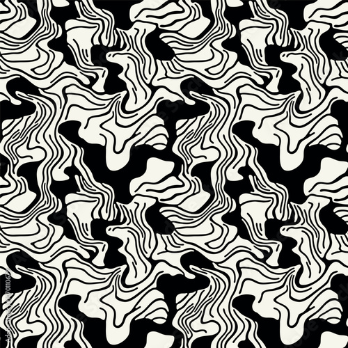 Vector seamless pattern. Abstract marble texture with monochrome fluid stains. Creative background with liquid blots. Decorative design with marbling effect. Can be used as swatch for illustrator.