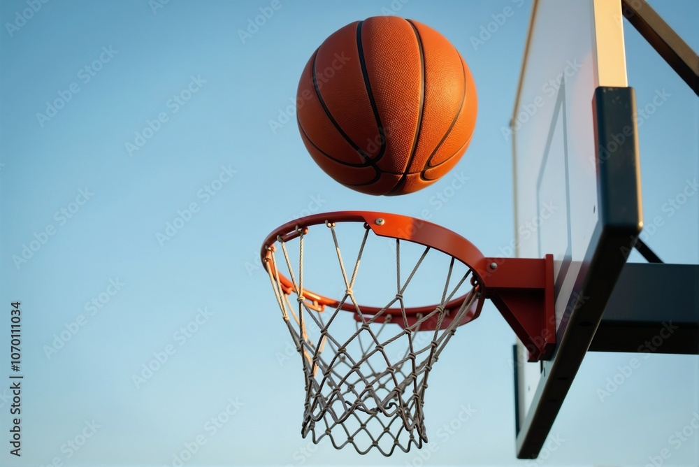 A basketball is successfully going through a basketball hoop now A basketball is successfully going through a basketball hoop now