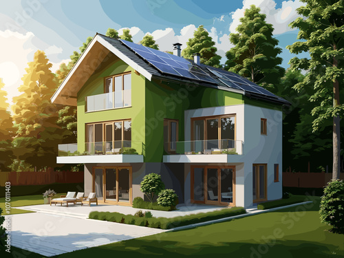 House energy efficiency, energy efficient rating class concept, eco home renovation save cost. Low-consumption ecological house. Green Building for Sustainable Development Concept