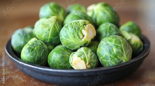 Fresh Brussels Sprouts on Wooden Table