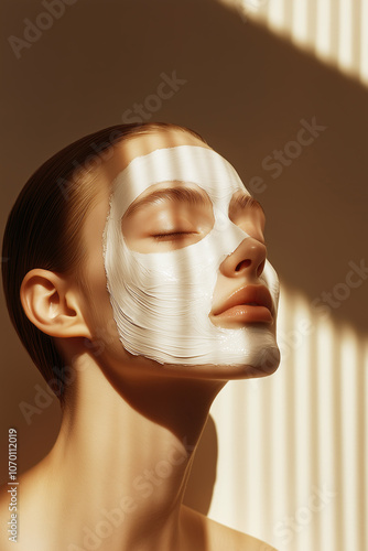 Obraz na płótnie A close-up portrait of a young woman enjoying a facial clay mask for healthy skin. w salonie