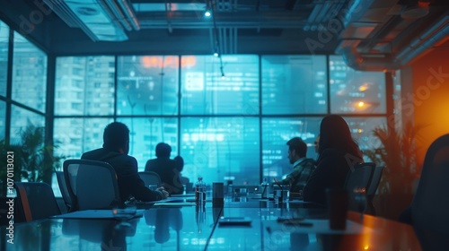 A dynamic shot of a corporate team in a modern meeting room, engaging in a brainstorming session with whiteboards and digital screens, emphasizing teamwork and innovative problem-solving