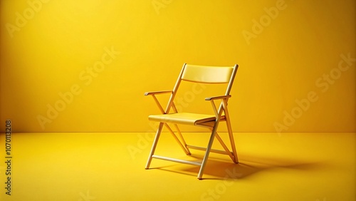 Bright Minimalistic Drone Photography of a Yellow Folding Chair Set Against a Vibrant Yellow Background for Modern Design Inspiration and Interior Decoration Ideas