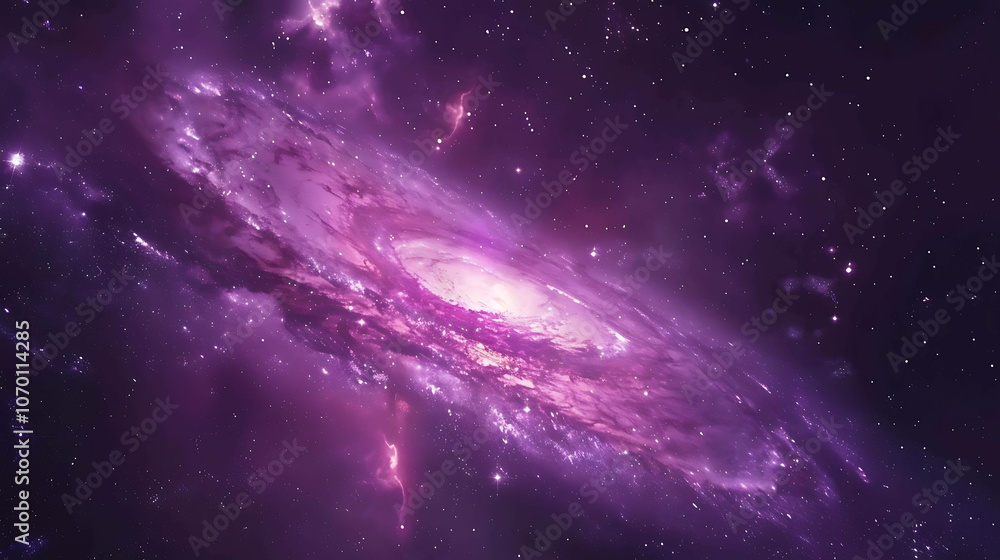 Obraz premium Gazing up at the awe-inspiring spiral galaxy, one can't help but feel dwarfed by the sheer size and beauty of the cosmos.