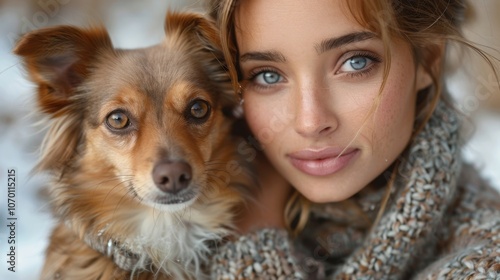 Cozy winter portrait of woman and dog in snowy setting Thankful For My Dog Day