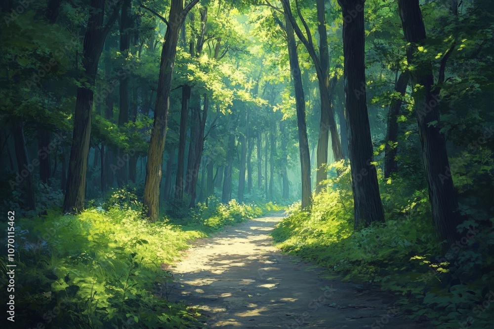 A path through a forest with trees on either side A path through a forest with trees on either side