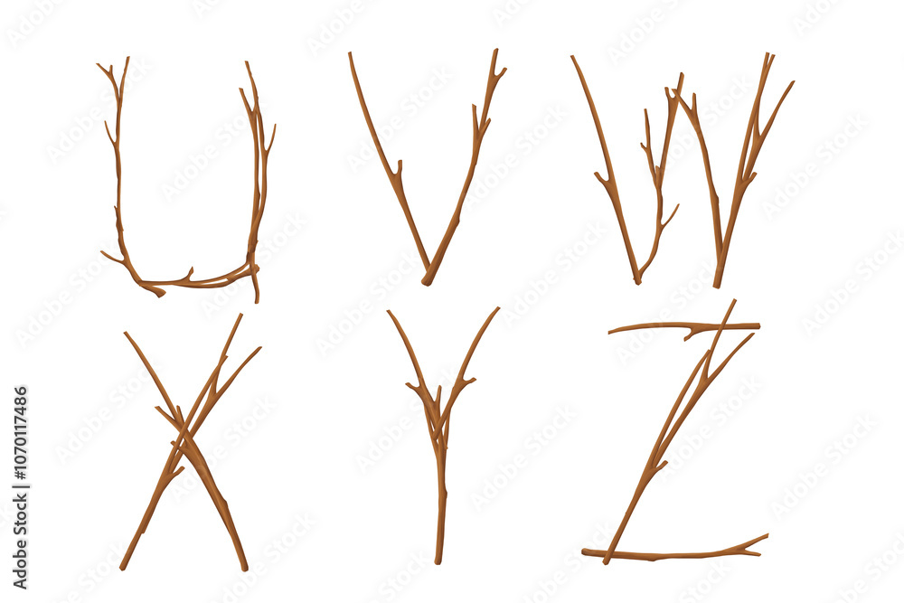 Fototapeta premium Branches spring alphabet. Easter set ABC on white background. Part 5