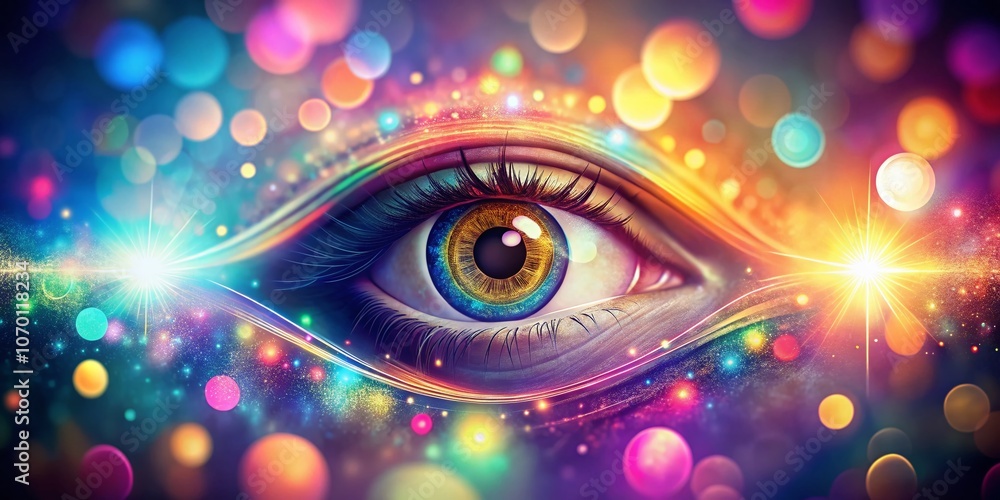 Captivating Bokeh Effect of a Divine Eye Outlined in Minimalistic Design, Evoking Spirituality and Mystery in a Dreamlike Atmosphere Captivating Bokeh Effect of a Divine Eye Outlined in Minimalistic Design, Evoking Spirituality and Mystery in a Dreamlike Atmosphere