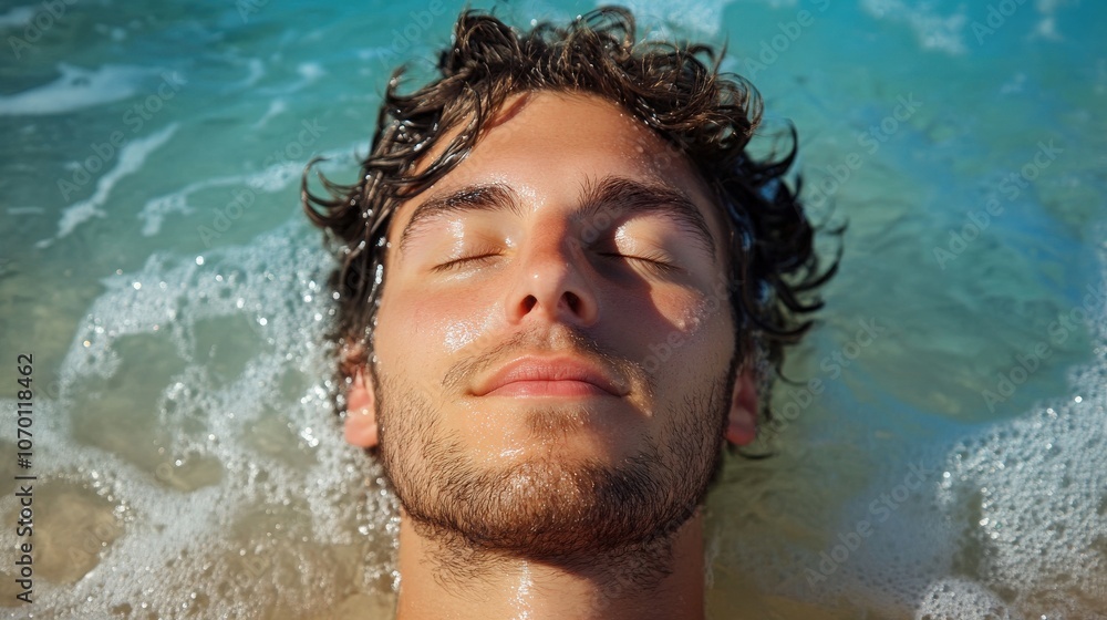 Stay Calm on the Beach: Attractive Adult with Closed Eyes and Calm Energy Stay Calm on the Beach: Attractive Adult with Closed Eyes and Calm Energy