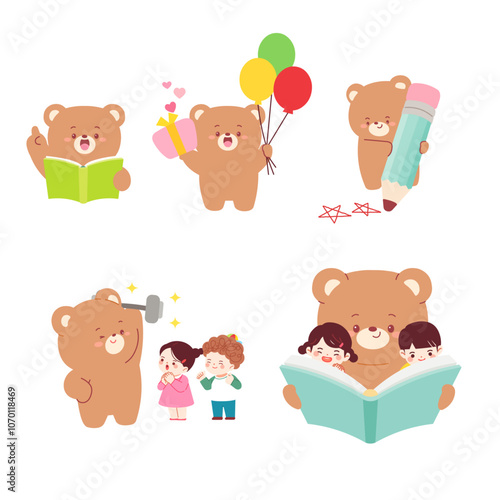 Bear, bear, baby bear, character, child, health, learning, education, balloon, event, pencil, check, cute,
