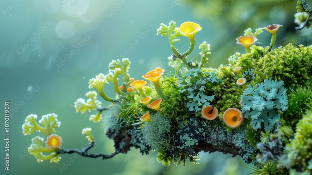 Naklejka premium Enchanted Cup of Lichens with Pastel Jewels