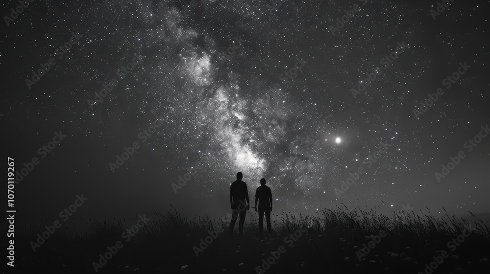 Silhouettes Under Starry Skies at Night Silhouettes Under Starry Skies at Night