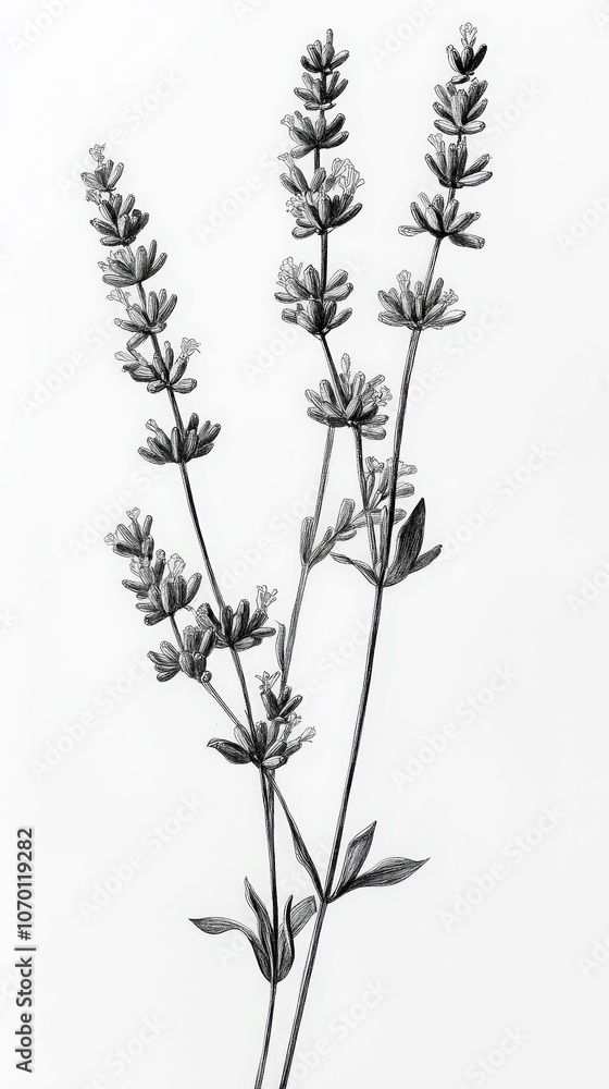 Lavender, detailed hand drawing of the line, botanical flower, medicinal herbs, light clean background. Generative AI Lavender, detailed hand drawing of the line, botanical flower, medicinal herbs, light clean background. Generative AI