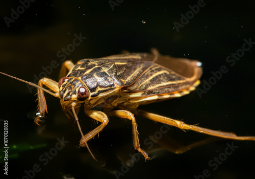 A giant water bug, Lethocerus Indicus Lep or Belostoma Indica Vitalis is moving on the water