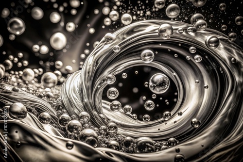 Abstract Black and White Liquid Swirls and Bubbles - Night Photography with High Contrast Visuals for Artistic and Aesthetic Uses