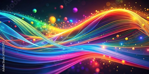 Abstract Colorful Background with Flowing Lines and Particles in 3D Rendering - Vibrant, Dynamic Visuals for Modern Design Projects