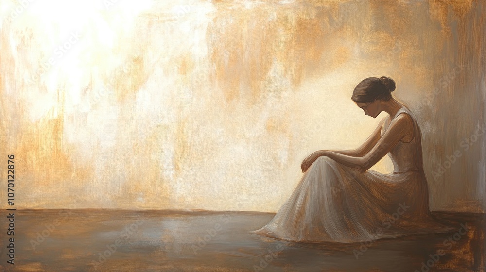 Elegant Woman Seated in Graceful Oil Painting Elegant Woman Seated in Graceful Oil Painting