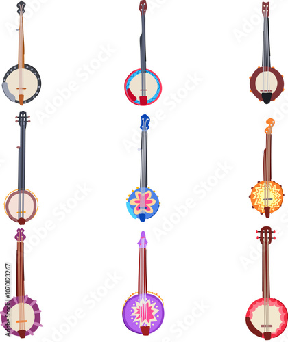 banjo set cartoon. instrument plucking, picking melody, rhythm country banjo sign. isolated symbol vector illustration