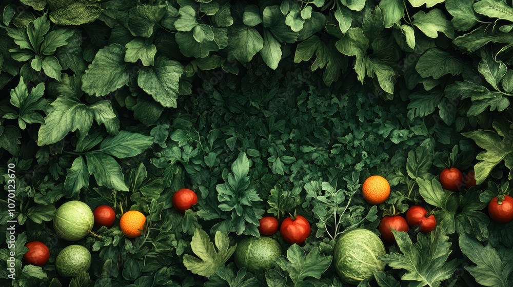 Fresh Vegetables in Rustic Green Background Fresh Vegetables in Rustic Green Background
