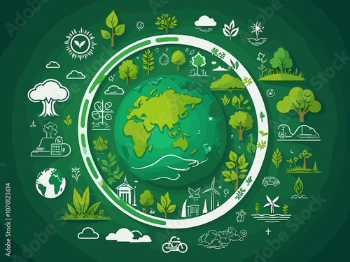 World environment and sustainable development concept with ecology icons in doodle circle, vector environment, eco friendly, green technology and ecology symbols. isolated vector in flat style