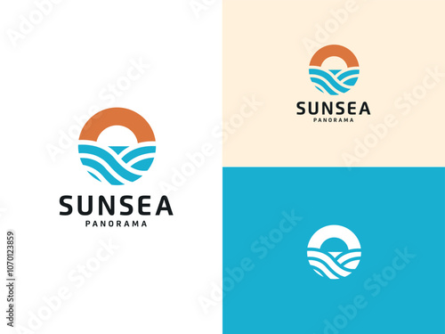 Beach and Sea Ocean Wave Island View logo, Summer Nature Vacation logo design