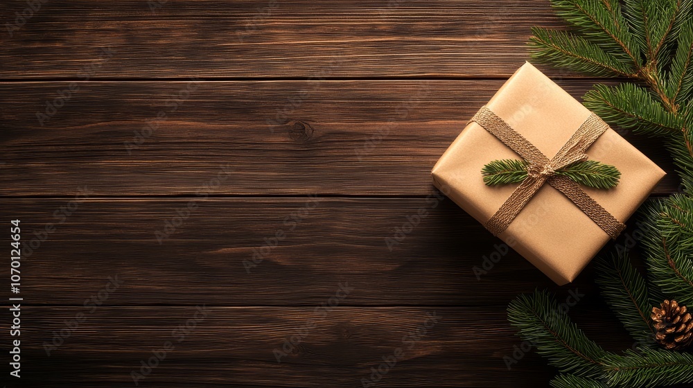 Christmas gift under the tree, a festive scene of holiday cheer with decorated branches and beautifully wrapped present Christmas gift under the tree, a festive scene of holiday cheer with decorated branches and beautifully wrapped present