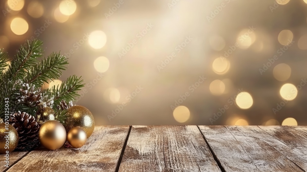 Elegant christmas background with golden bokeh lights and festive fir tree branches for holiday designs Elegant christmas background with golden bokeh lights and festive fir tree branches for holiday designs